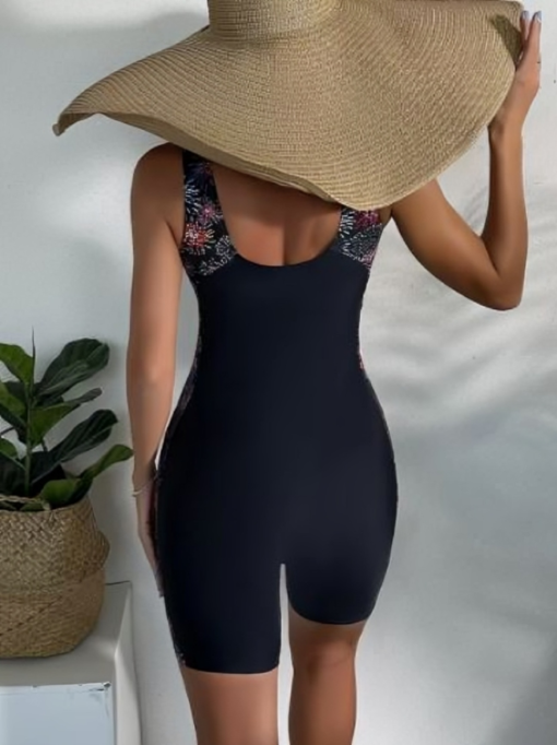 Black Summer Beach Swimsuit Floral Print One Piece - Image 3