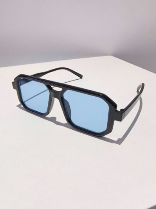 Ocean Blue & Gold Unisex Retro Square Sunglasses - Image 2