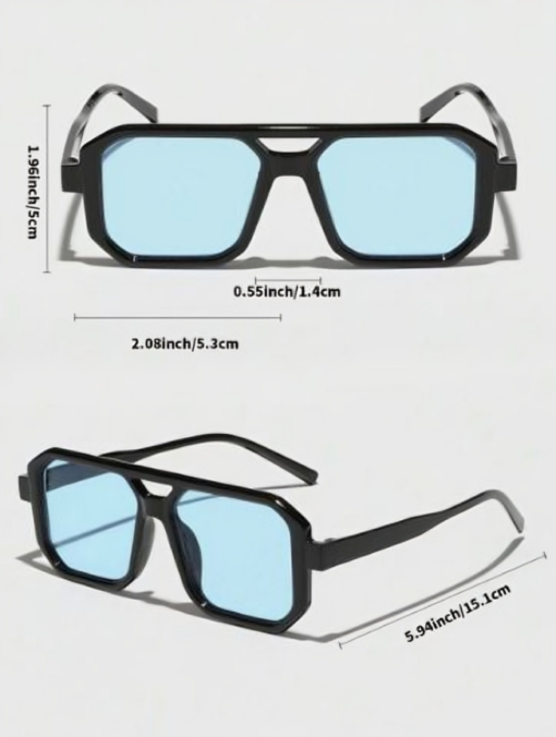 Ocean Blue & Gold Unisex Retro Square Sunglasses - Image 3