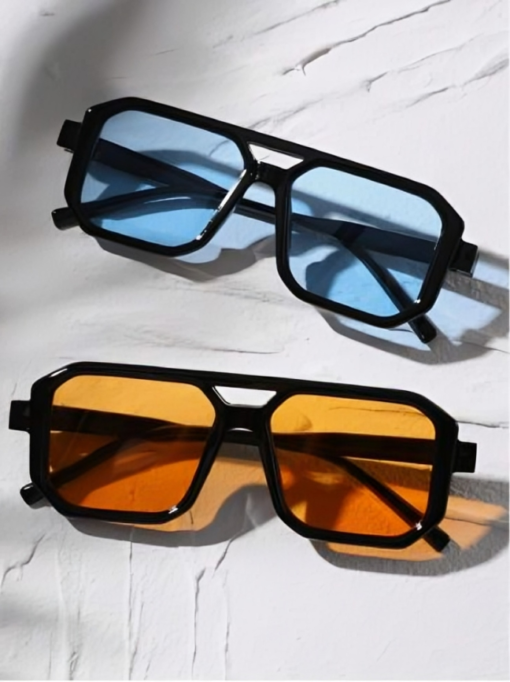 Ocean Blue & Gold Unisex Retro Square Sunglasses