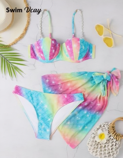 Swimsuit Vcay Mermaid-Inspired 3-Piece Bikini Set - Image 3