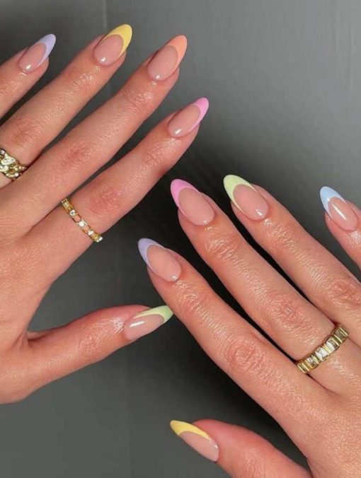 SHEGLAM Multicolor French Style Fresh Rainbow Medium Almond Fake Nails