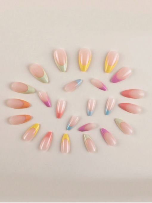 SHEGLAM Multicolor French Style Fresh Rainbow Medium Almond Fake Nails - Image 2