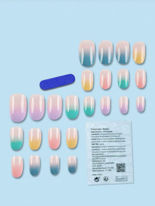 Short Elliptical Rainbow Gradient Design Manicure Set Press-On Nails - Image 3