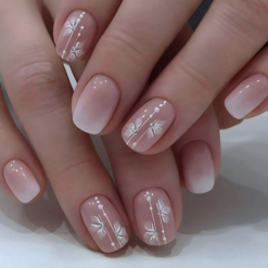 Short Style Square Gradient Floral Pattern Jelly Pink False Nails