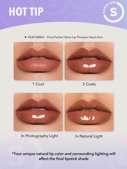 SHEGLAM Perfect Shine Lip Plumper Pink Flamingo Gloss & Plump Serum - Image 4