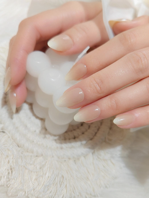 Long Almond Milky Ombre Fake Nail File & 1 Sheet Tape Press On Nails