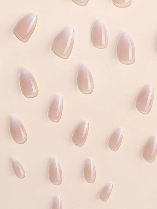 Long Almond Milky Ombre Fake Nail File & 1 Sheet Tape Press On Nails - Image 2