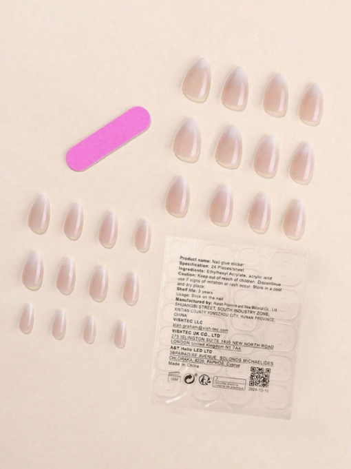 Long Almond Milky Ombre Fake Nail File & 1 Sheet Tape Press On Nails - Image 3