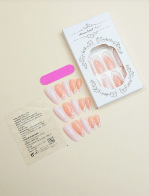 Glossy Almond Shaped Wearing Nails With White French Edges - Image 3