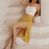 Yellow Frenchy Ditsy Floral Split Thigh Midi Skirt