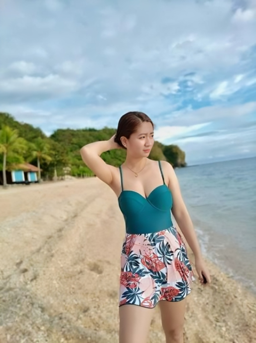 ⁦Multicolor Swim Summer Beach Tropical Print Push Up Swim Dress With Bikini⁩ - الصورة ⁦2⁩