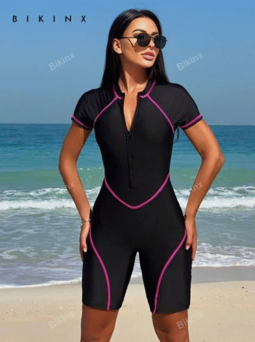 1pc Conservative Zipper Removable Padded Swimsuit - Image 5