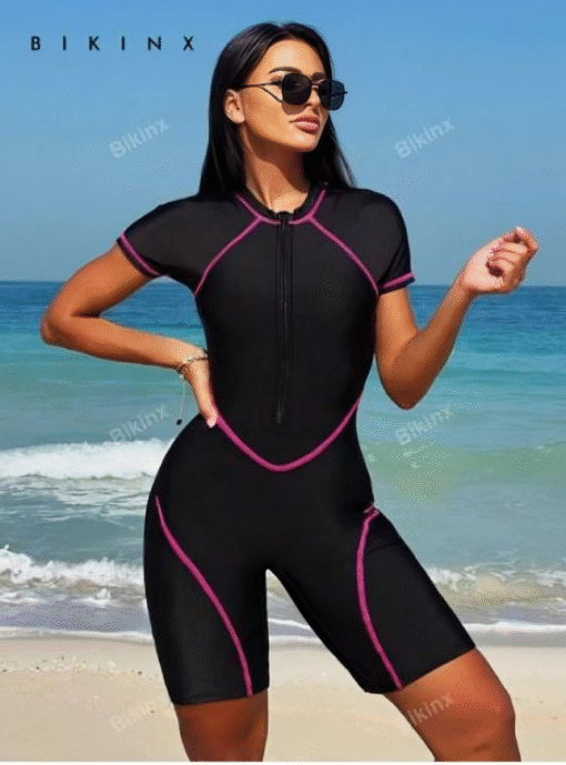 1pc Conservative Zipper Removable Padded Swimsuit - Image 8